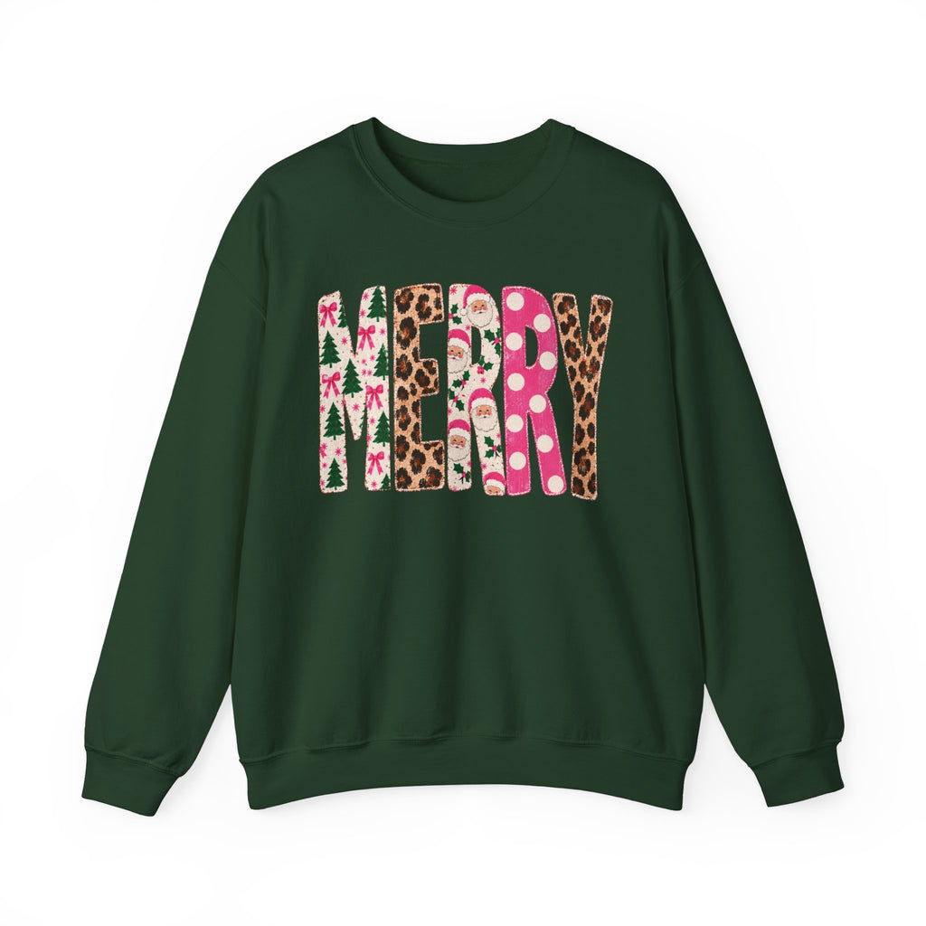 Merry Christmas Floral Holiday Crewneck Sweatshirt