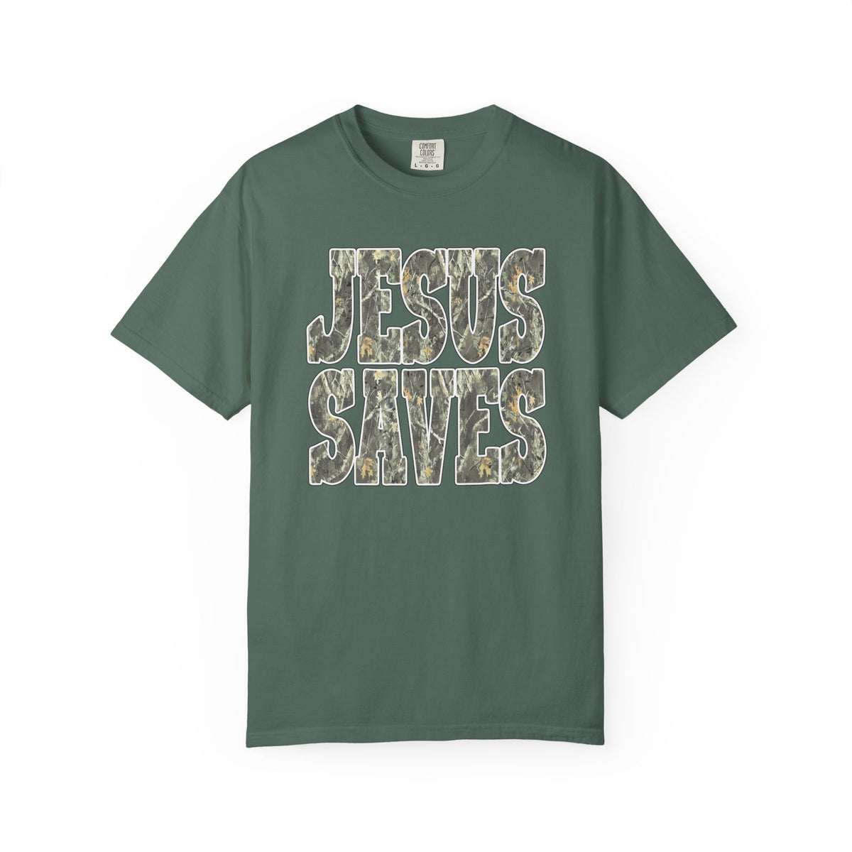 Jesus Saves T-Shirt — Camouflage Faith Graphic Tee