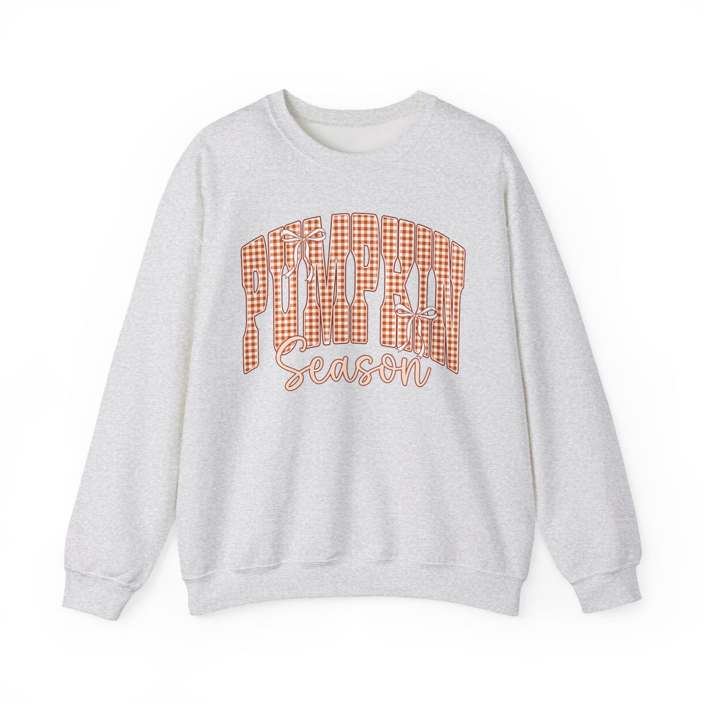 Pumpkin Season Crewneck Sweatshirt — Autumn Plaid Graphic