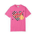 Softball Mom Heart T-Shirt — Checkerboard Design with Softball