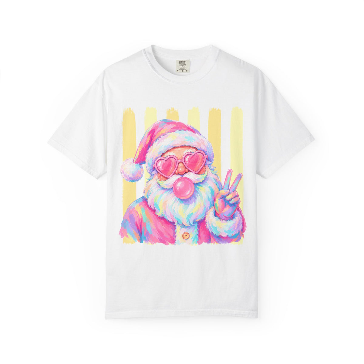 Santa Peace Tee — Retro Pastel Santa with Heart Sunglasses & Bubblegum
