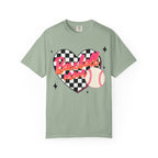Baseball Mom T-Shirt — Checker Heart Design with Baseball