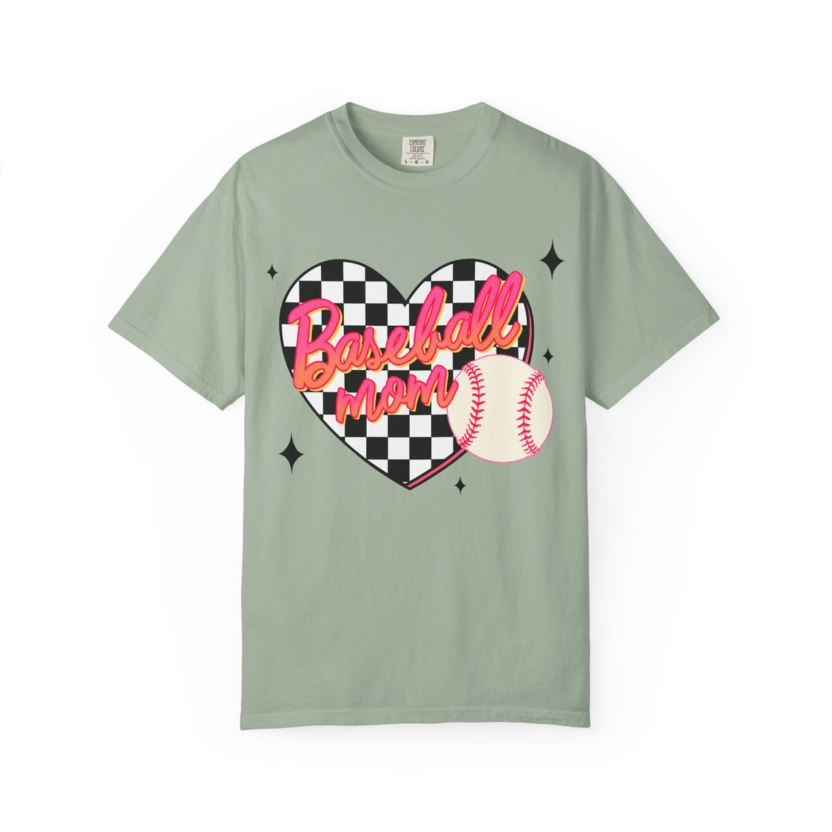 Baseball Mom T-Shirt — Checker Heart Design with Baseball