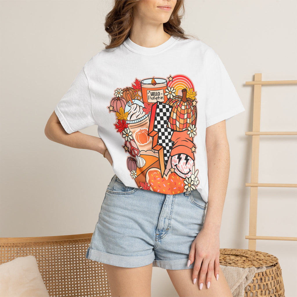 Autumn Cozy Collage T-Shirt — Fall Pumpkin Spice Graphic Tee