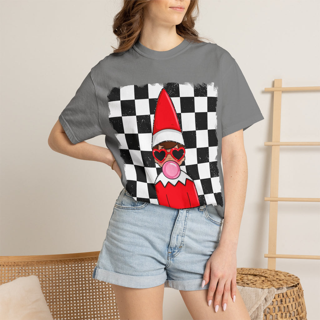 Checkerboard Elf T‑Shirt — Cute Bubblegum Elf Graphic Tee
