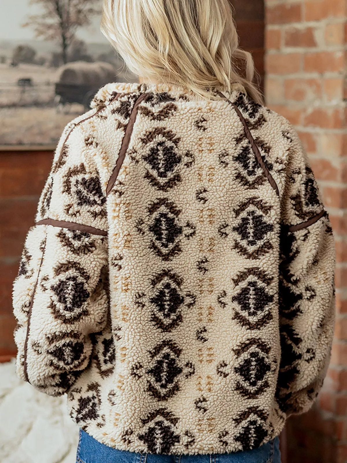 Aztec Print Quarter-Zip Sherpa Sweatshirt